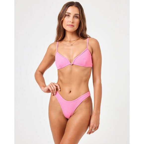 L*Space LSPACE Ribbed Helena Bikini Top Women's Size Large in Guava Pink NWT - Picture 2 of 9